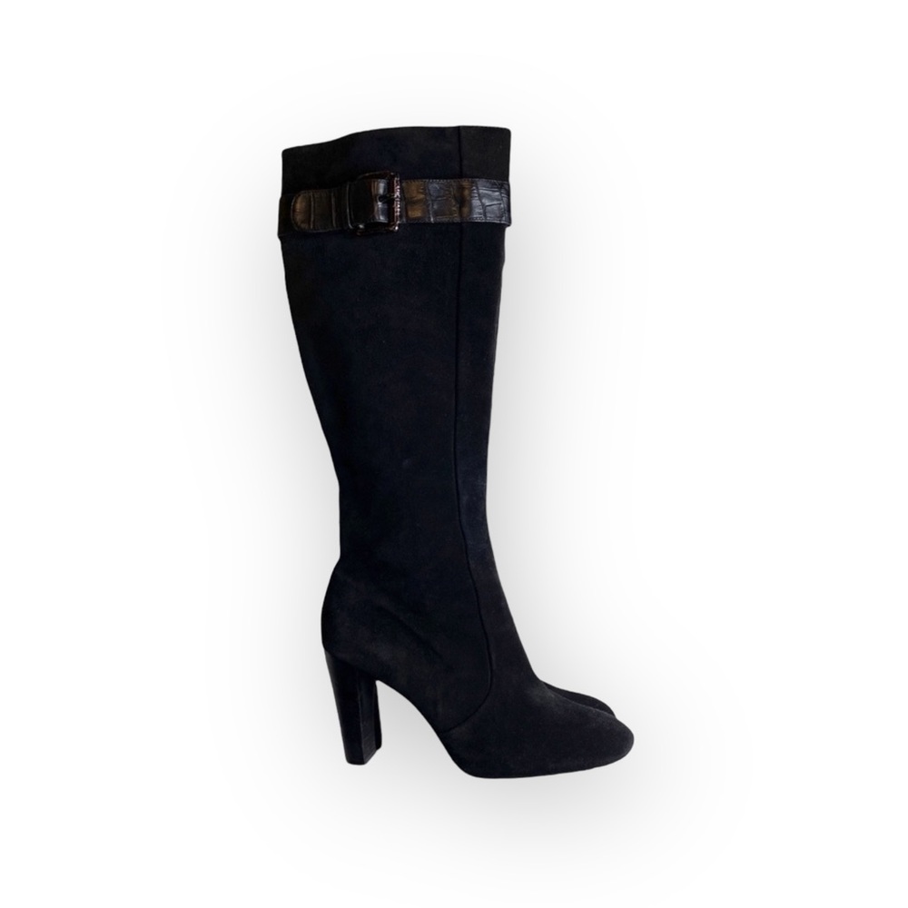 Michael Kors โ Embossed Buckled Tall Heeled Boots โ Rich Black Suede โ 6M โ Hot - Picture 3 of 16